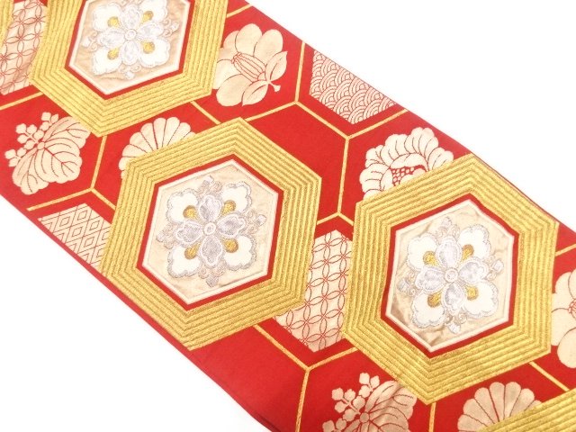 JAPANESE KIMONO / ANTIQUE FUKURO OBI / SILK / WOVEN KIKKO & FLOWER